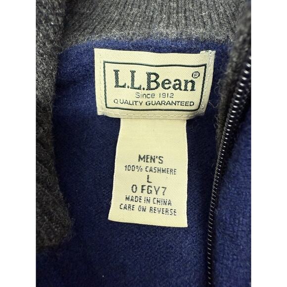 L.L.Bean Men’s 100% Cashmere Full Zip Sweater Jacket Blue Size Large - Picture 8 of 8